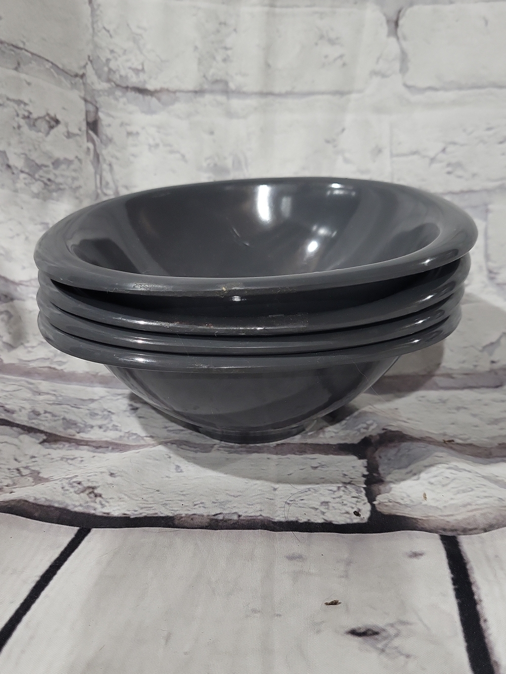 Vintage Set of 4 Dark Gray Plastic Bowls